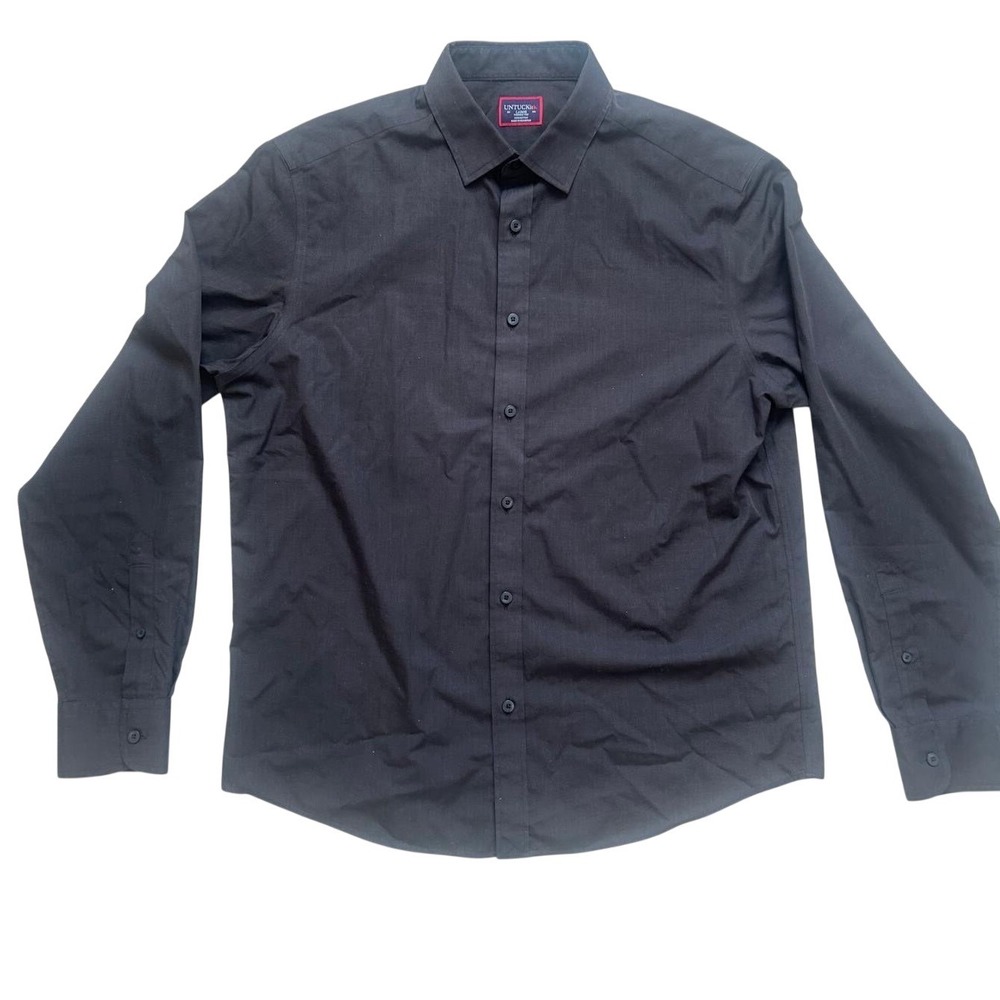 UNTUCKIT Button‎ Down Mens Large Black Excellence Wrinkle Free Long Sleeve